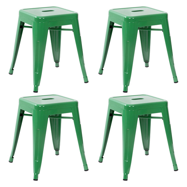 Green |#| 18 Inch Table Height Indoor Stackable Metal Dining Stool in Green-Set of 4