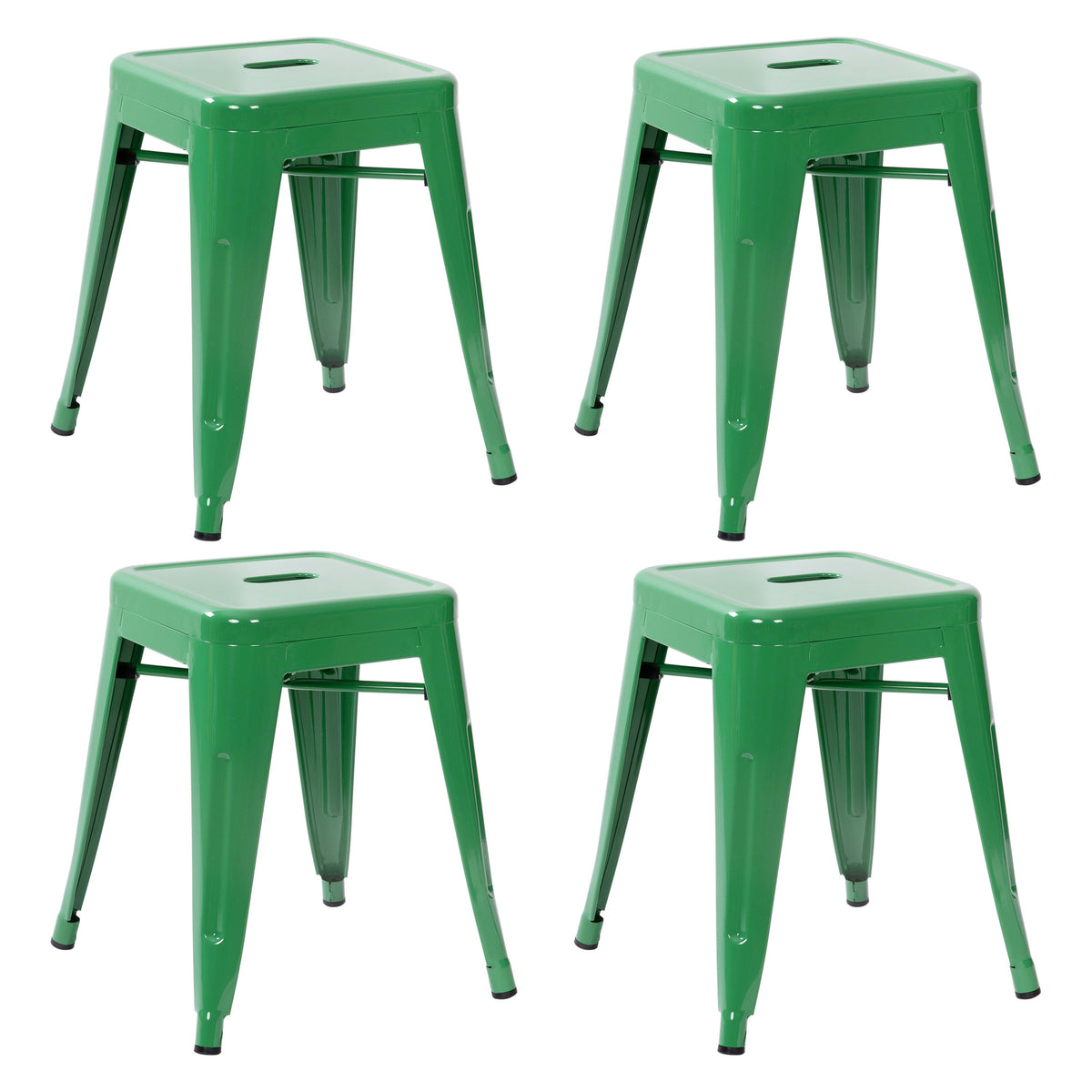 Green |#| 18 Inch Table Height Indoor Stackable Metal Dining Stool in Green-Set of 4