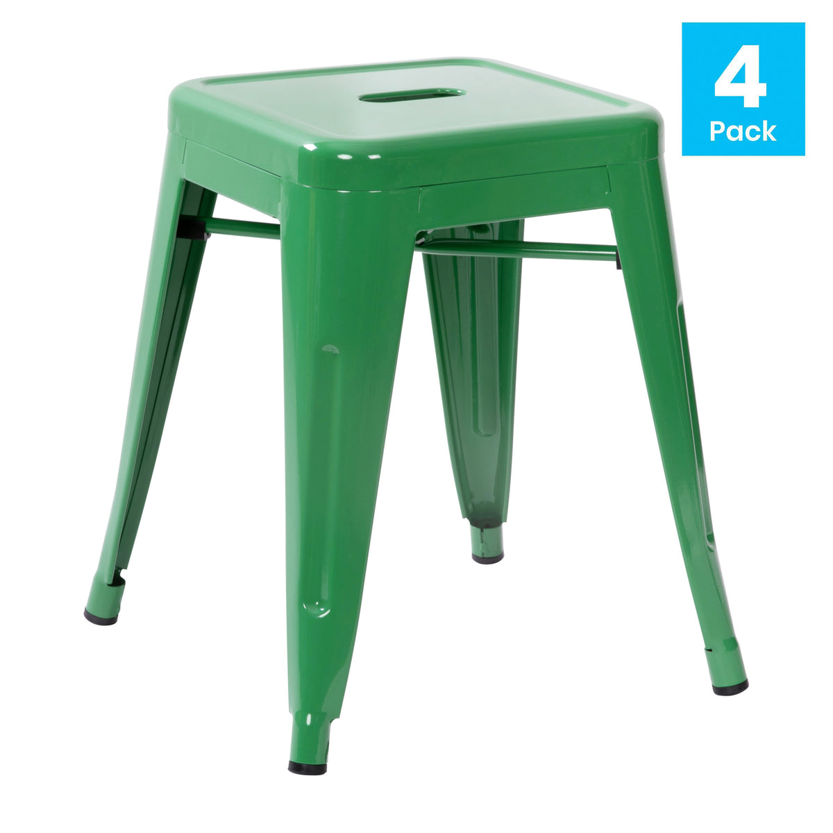 Green |#| 18 Inch Table Height Indoor Stackable Metal Dining Stool in Green-Set of 4