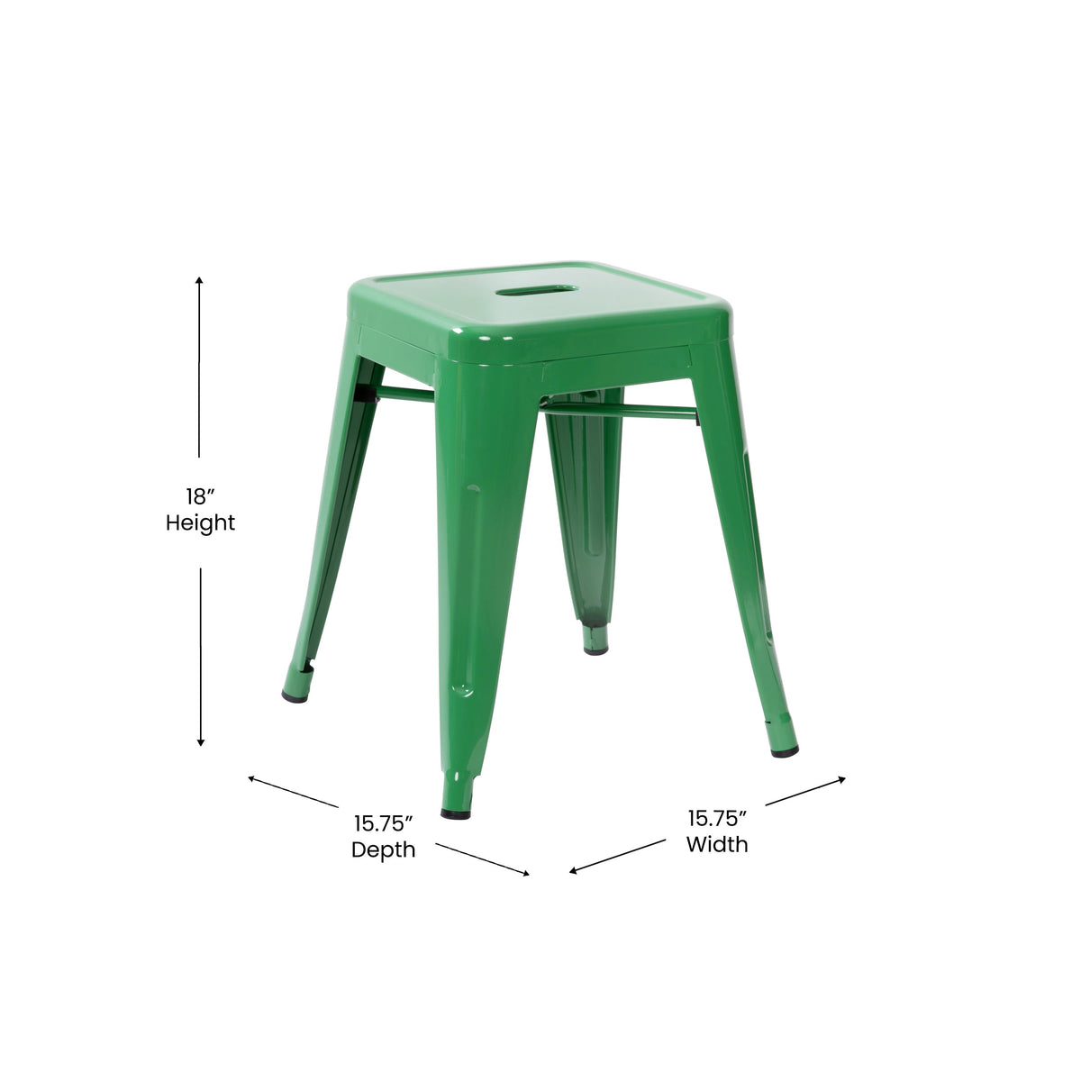 Green |#| 18 Inch Table Height Indoor Stackable Metal Dining Stool in Green-Set of 4