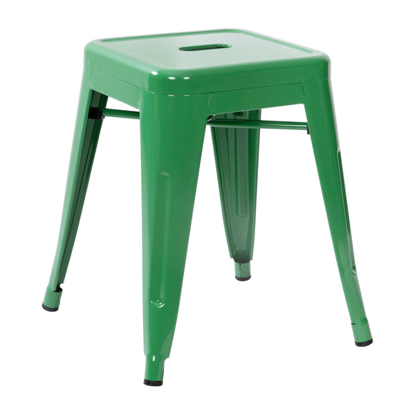 Green |#| 18 Inch Table Height Indoor Stackable Metal Dining Stool in Green-Set of 4