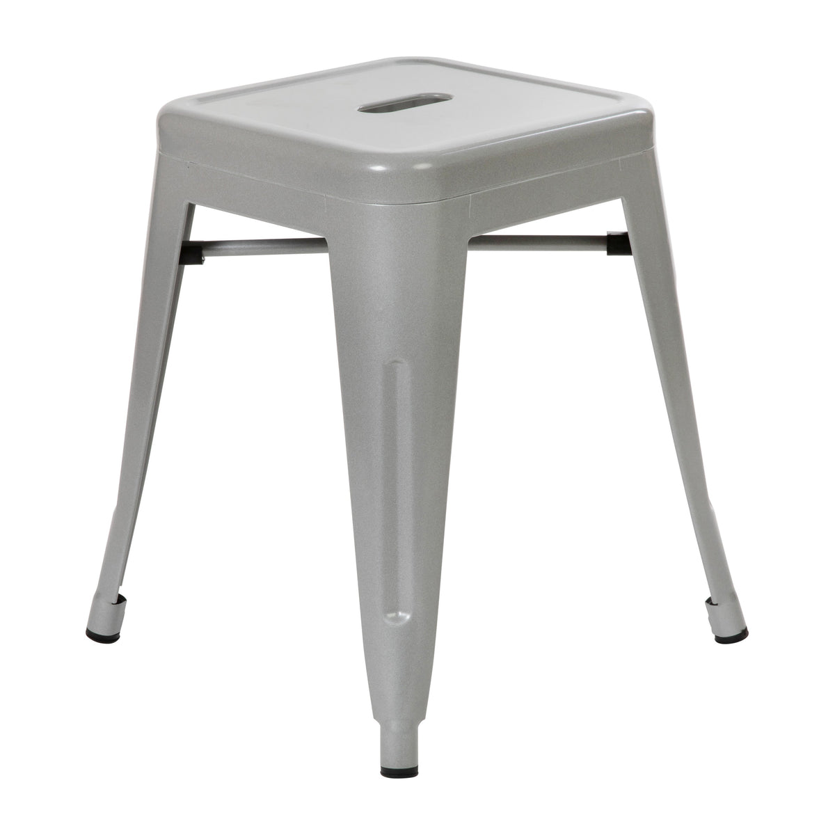 Silver |#| 18 Inch Table Height Indoor Stackable Metal Dining Stool in Silver-Set of 4