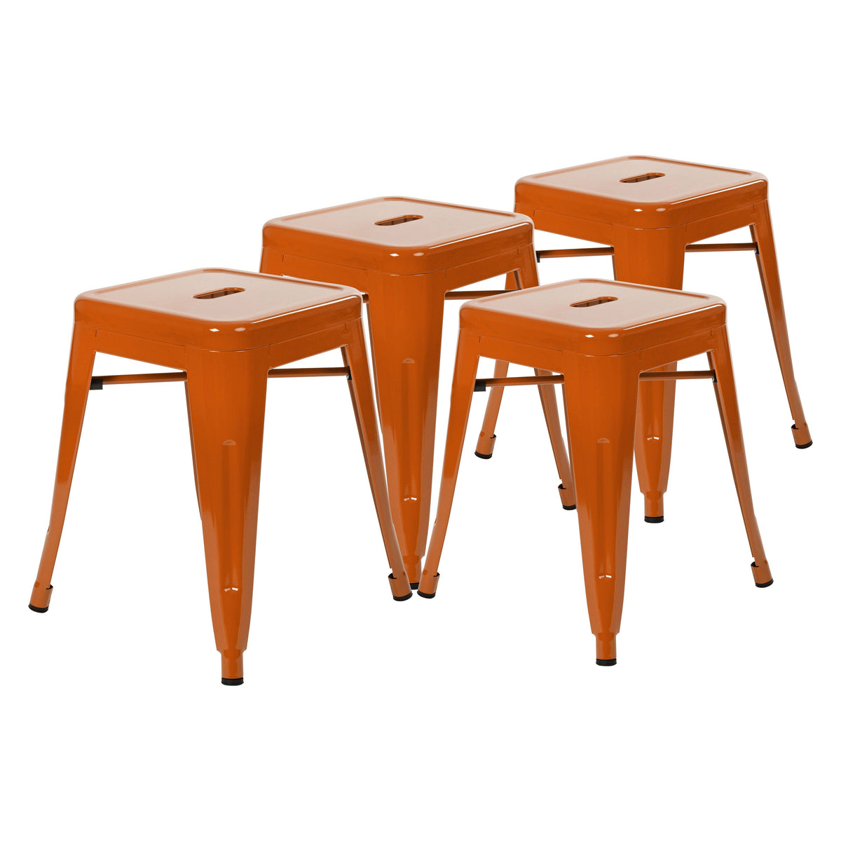 Orange |#| 18 Inch Table Height Indoor Stackable Metal Dining Stool in Orange-Set of 4