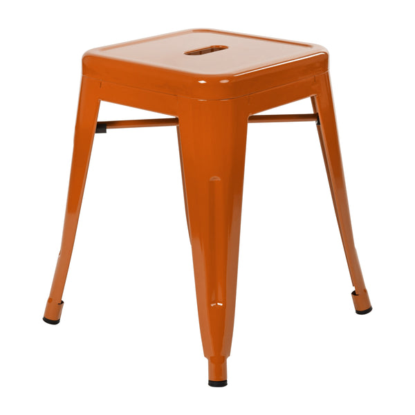 Orange |#| 18 Inch Table Height Indoor Stackable Metal Dining Stool in Orange-Set of 4