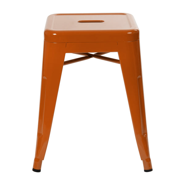 Orange |#| 18 Inch Table Height Indoor Stackable Metal Dining Stool in Orange-Set of 4