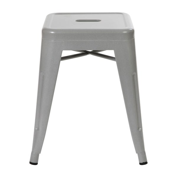 Silver |#| 18 Inch Table Height Indoor Stackable Metal Dining Stool in Silver-Set of 4