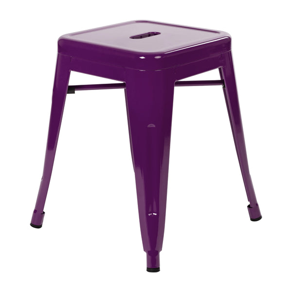 Purple |#| 18 Inch Table Height Indoor Stackable Metal Dining Stool in Purple-Set of 4