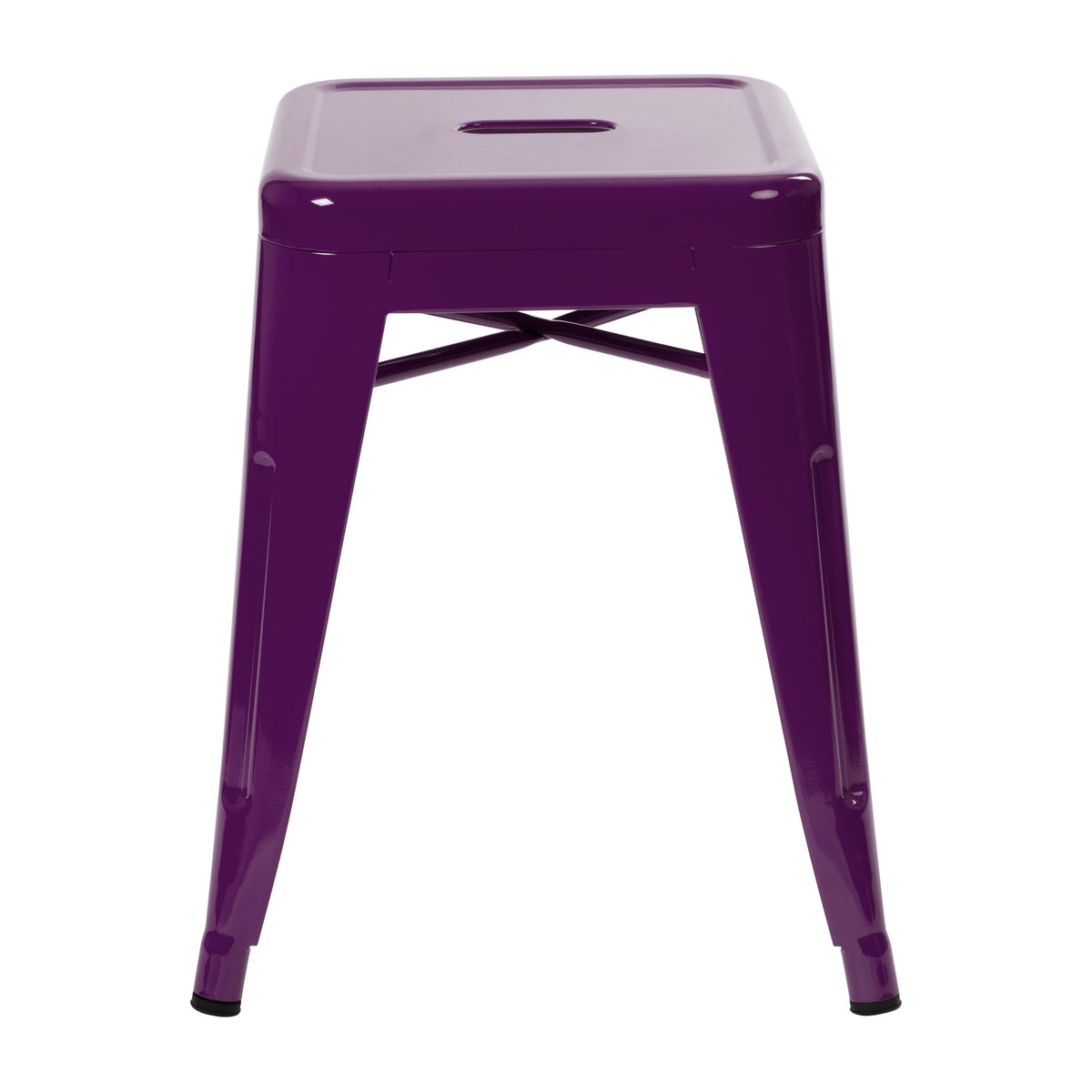 Purple |#| 18 Inch Table Height Indoor Stackable Metal Dining Stool in Purple-Set of 4