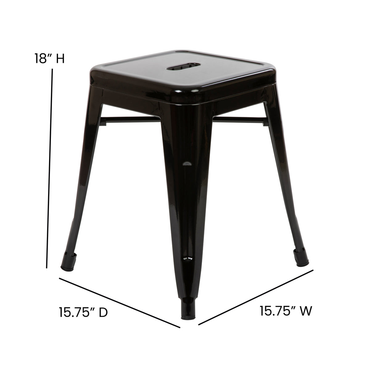 Black |#| 18 Inch Table Height Indoor Stackable Metal Dining Stool in Black-Set of 4