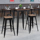 Black |#| 23.5inch Square Black Metal Bar Table Set with Wood Top and 2 Backless Stools