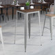 Silver |#| 23.5inch Square Silver Metal Indoor Bar Height Table with Walnut Rustic Wood Top