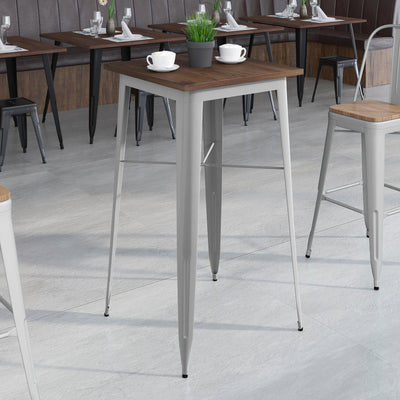 23.5" Square Metal Indoor Bar Height Table with Rustic Wood Top - View 2