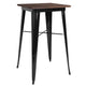 Black |#| 23.5inch Square Black Metal Indoor Bar Height Table with Walnut Rustic Wood Top