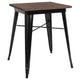 Black |#| 23.5inch Square Black Metal Indoor Table with Walnut Rustic Wood Top