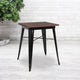 Black |#| 23.5inch Square Black Metal Indoor Table with Walnut Rustic Wood Top