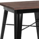 Black |#| 23.5inch Square Black Metal Indoor Table with Walnut Rustic Wood Top