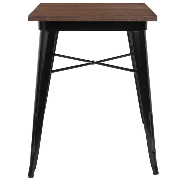 Black |#| 23.5inch Square Black Metal Indoor Table with Walnut Rustic Wood Top