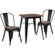 Black |#| 23.5inch Square Black Metal Table Set with Wood Top and 2 Stack Chairs