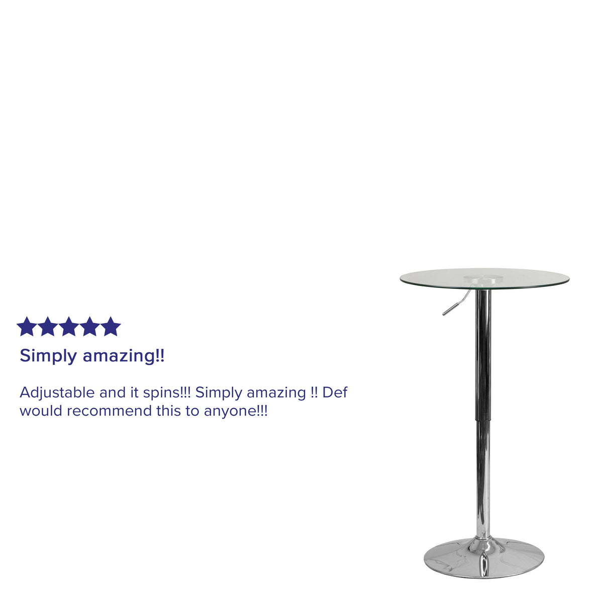 23.5inch Round Adjustable Height Glass Table (Adjustable Range 33.5inch - 41inch)