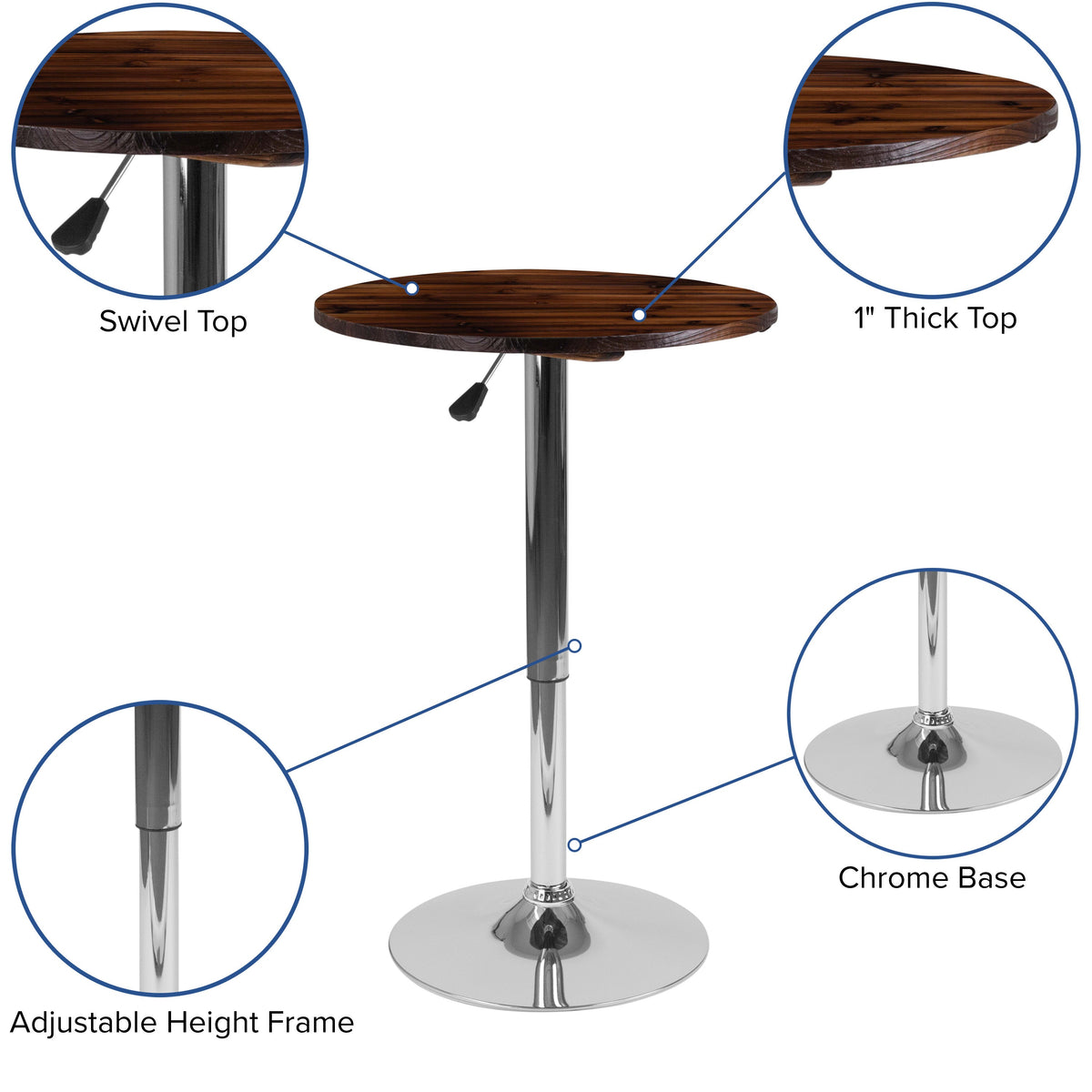 23.5inch Round Adjustable Pine Wood Table (Adjustable Range 26.25inch - 35.5inch)