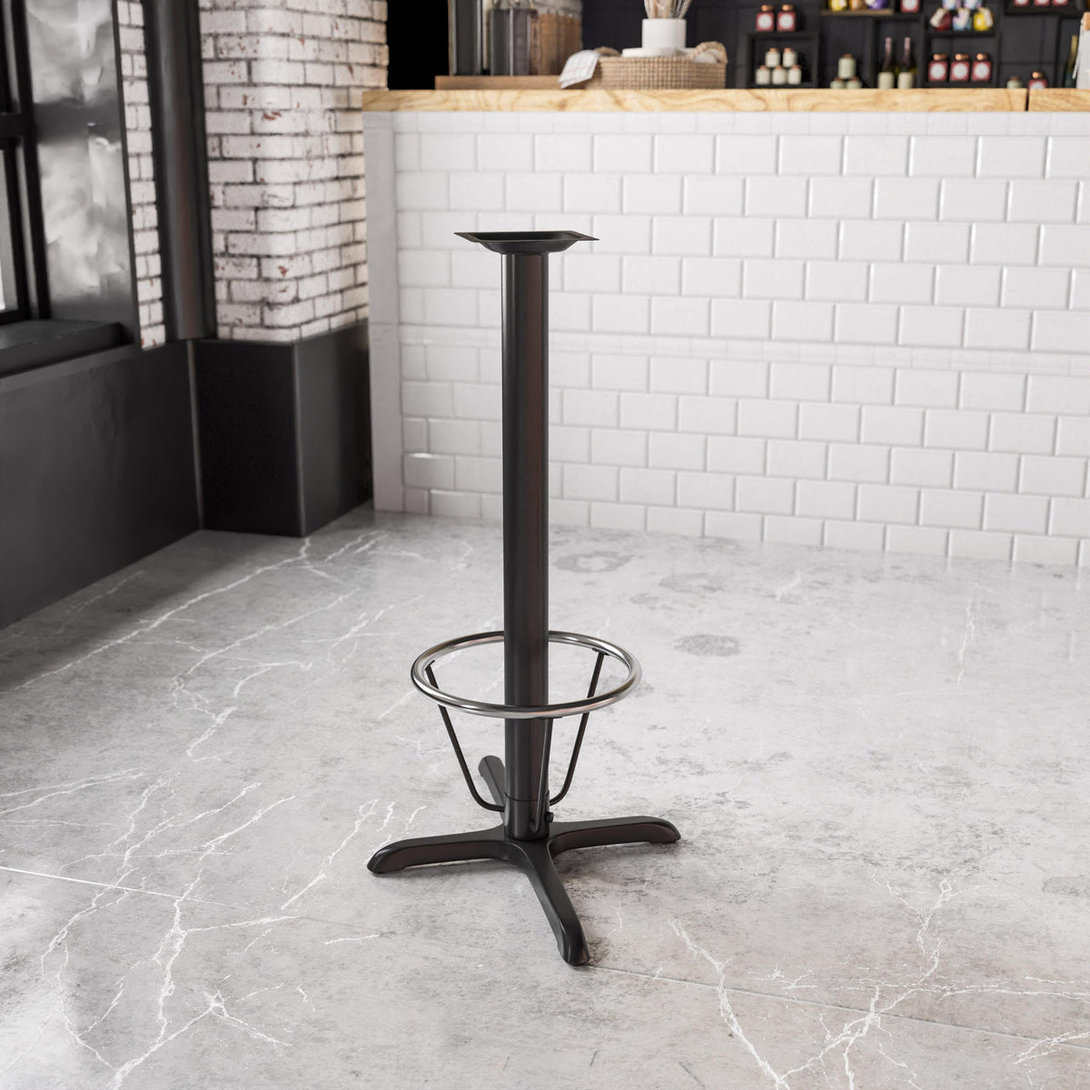 23.5inch x 29.5inch Restaurant Table X-Base with 3inch Dia. Bar Height Column & Foot Ring