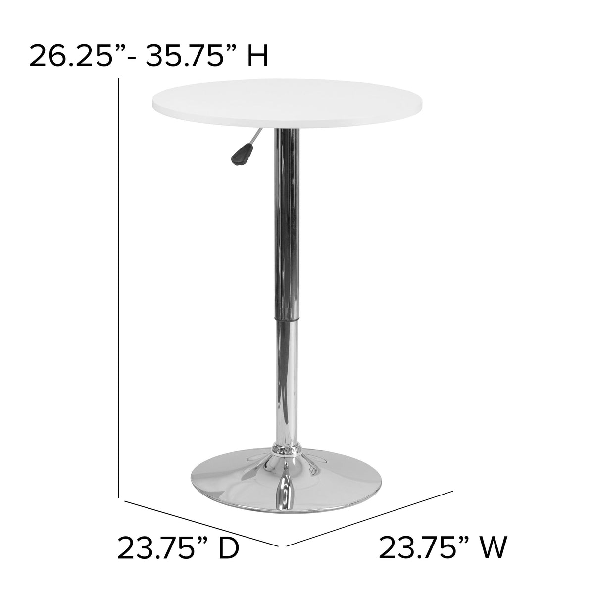 23.75inch Round Adjustable White Wood Table (Adjustable Range 26.25inch - 35.75inch)