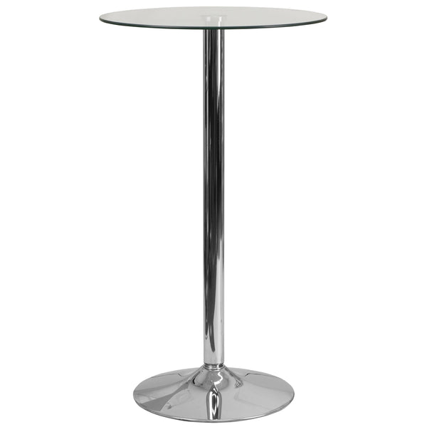 23.75inch Round Glass Table with 41.75inchH Chrome Base - Event and Cocktail Table