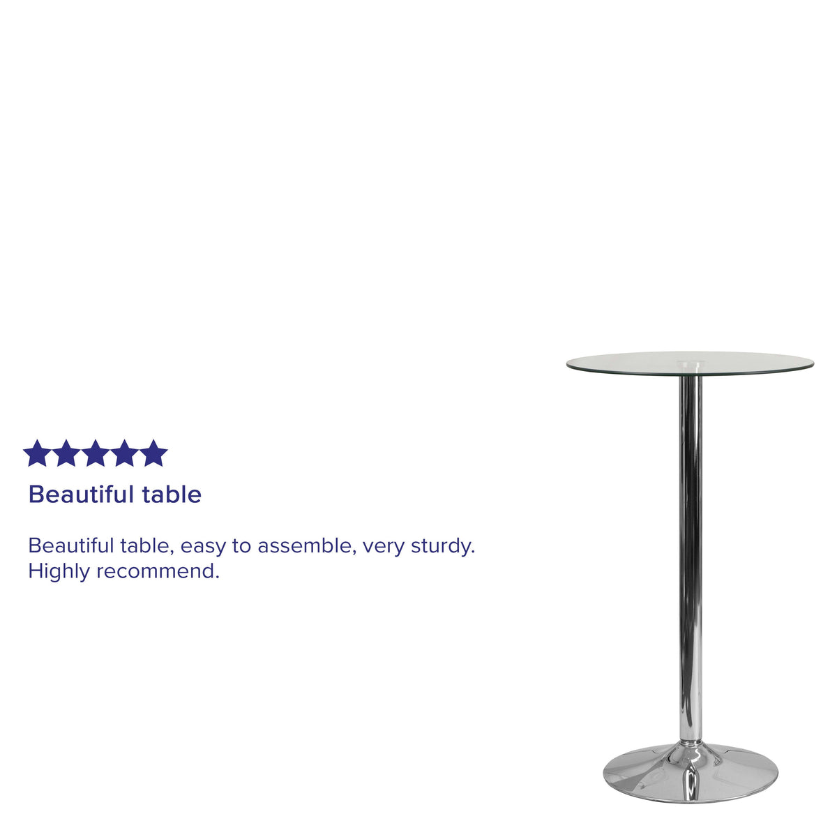 23.75inch Round Glass Table with 41.75inchH Chrome Base - Event and Cocktail Table