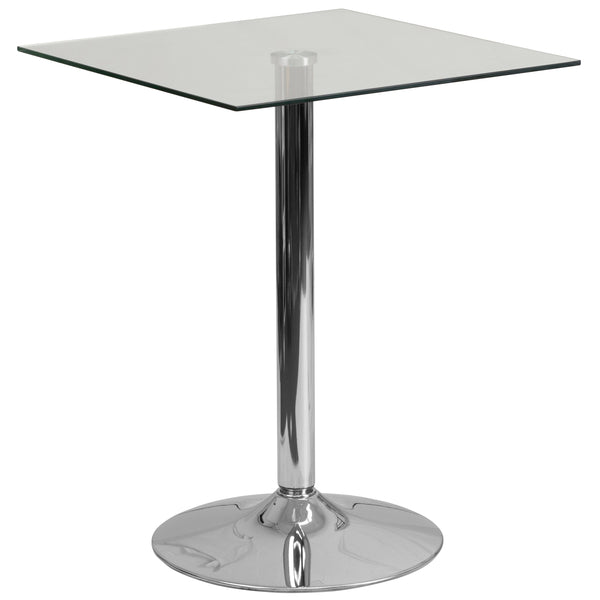 23.75inch Square Glass Table with 30inchH Chrome Base - Event and Cocktail Table