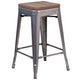 24inch High Backless Clear Coated Metal Counter Height Stool with Square Wood Seat