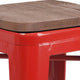 Red |#| 24inch High Backless Red Metal Counter Height Stool with Square Wood Seat