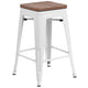 White |#| 24inch High Backless White Metal Counter Height Stool with Square Wood Seat