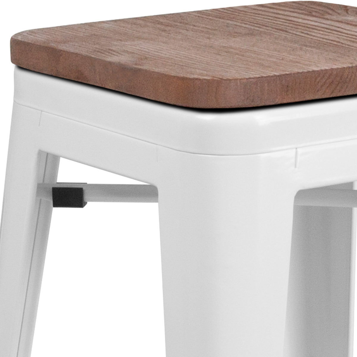 White |#| 24inch High Backless White Metal Counter Height Stool with Square Wood Seat