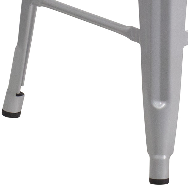 Silver |#| 24inch High Backless Silver Metal Counter Height Stool with Square Wood Seat