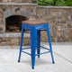 Blue |#| 24inch High Backless Blue Metal Counter Height Stool with Square Wood Seat