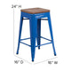 Blue |#| 24inch High Backless Blue Metal Counter Height Stool with Square Wood Seat