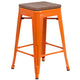 Orange |#| 24inch High Backless Orange Metal Counter Height Stool with Square Wood Seat