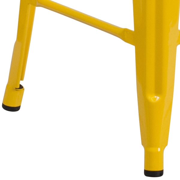 Yellow |#| 24inch High Backless Yellow Metal Counter Height Stool with Square Wood Seat