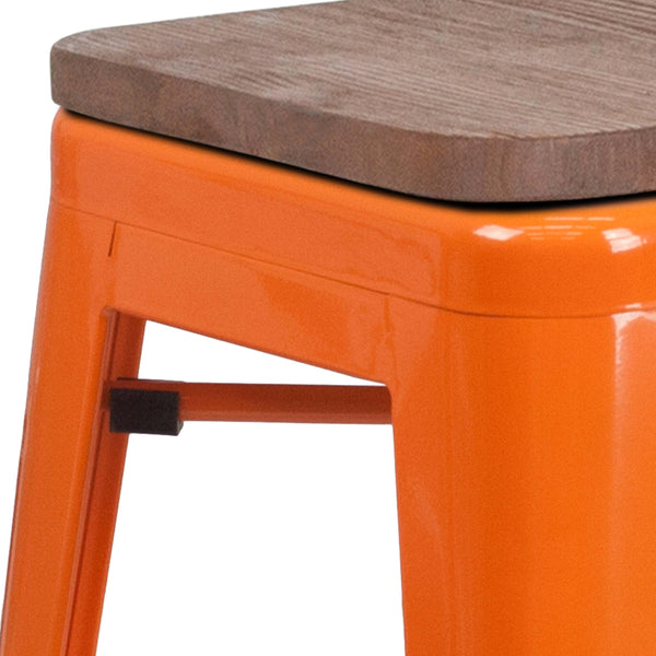 Orange |#| 24inch High Backless Orange Metal Counter Height Stool with Square Wood Seat