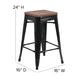 Black |#| 24inch High Backless Black Metal Counter Height Stool with Square Wood Seat