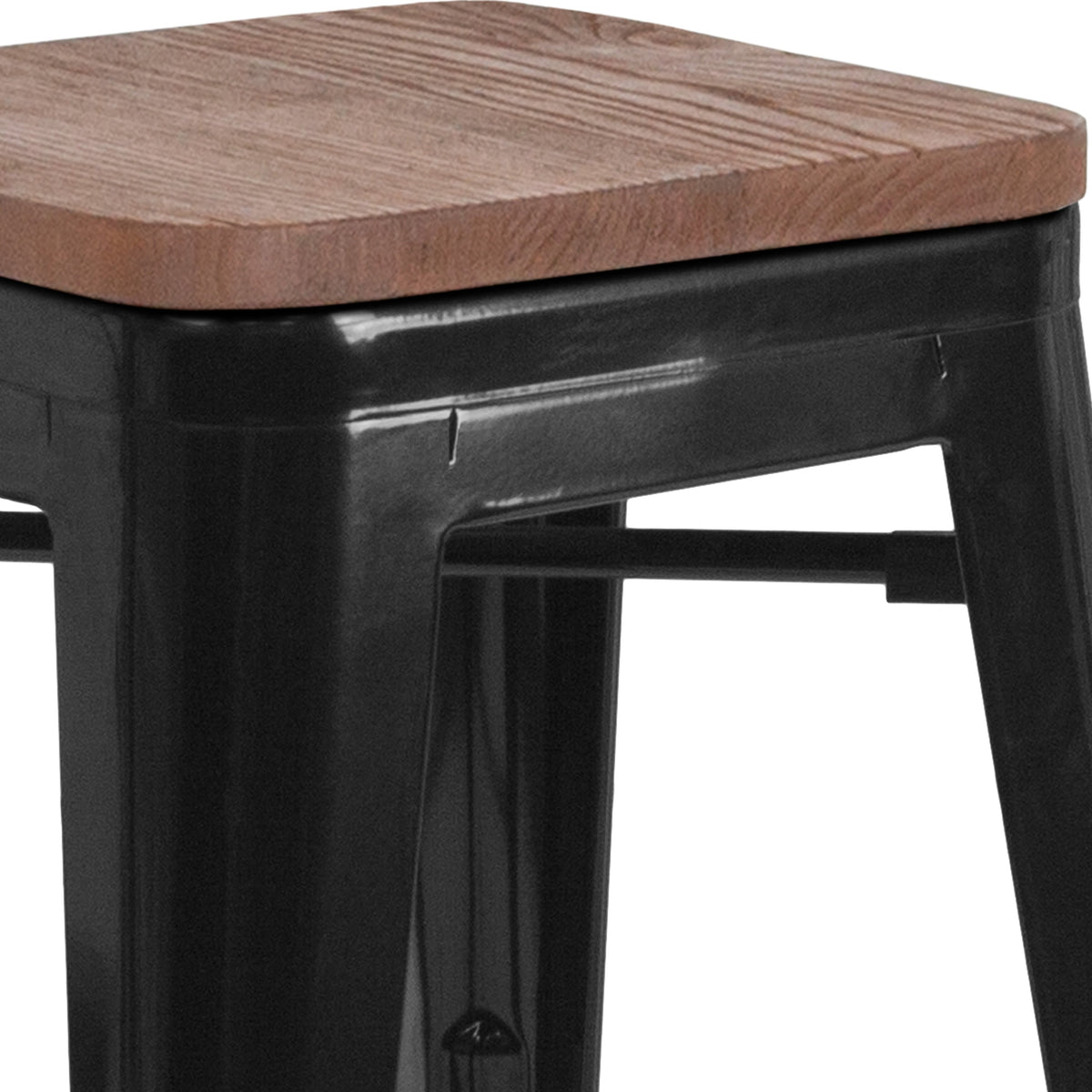 Black |#| 24inch High Backless Black Metal Counter Height Stool with Square Wood Seat