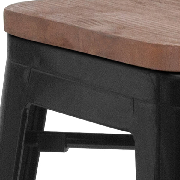 Black |#| 24inch High Backless Black Metal Counter Height Stool with Square Wood Seat