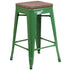 24" High Backless Metal Counter Height Stool with Square Wood Seat