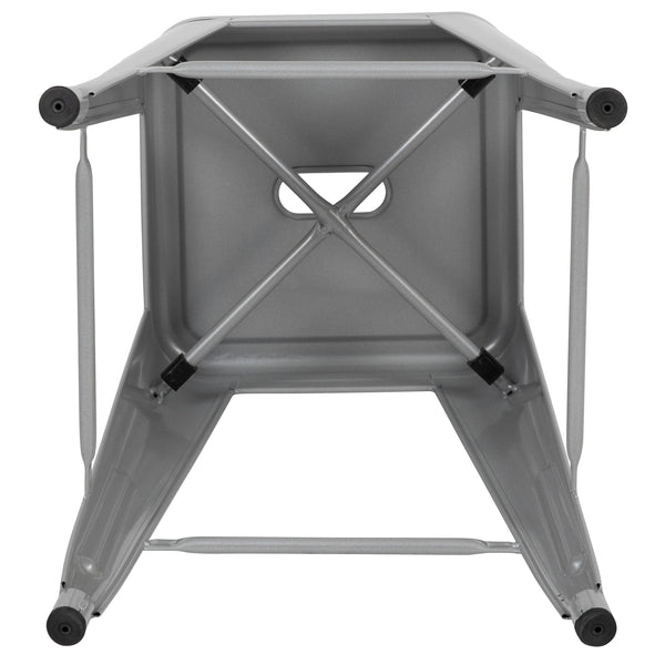 Silver |#| 4 Pack 24inch High Metal Indoor Counter Bar Stool - Stackable Stool, Silver