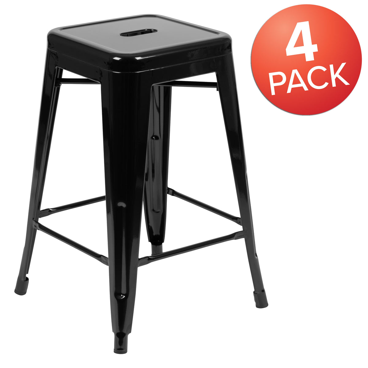 Black |#| 4 Pack 24inch High Metal Indoor Counter Bar Stool - Stackable Stool, Black