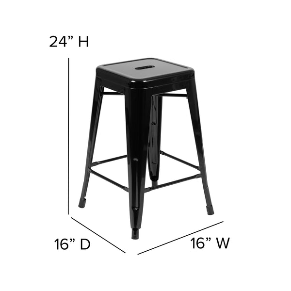 Black |#| 4 Pack 24inch High Metal Indoor Counter Bar Stool - Stackable Stool, Black