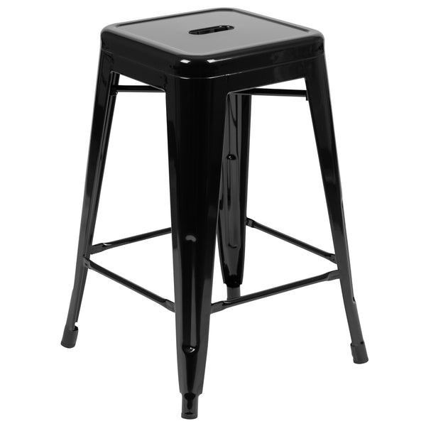 Black |#| 4 Pack 24inch High Metal Indoor Counter Bar Stool - Stackable Stool, Black