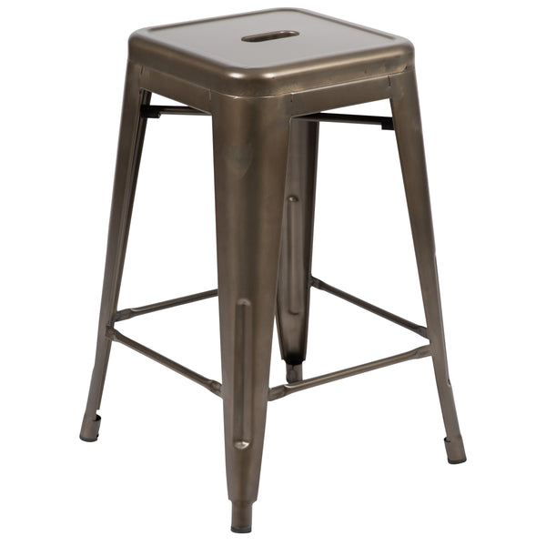 Gun Metal |#| 4 Pack 24inch High Metal Indoor Counter Bar Stool - Stackable Stool, Gun Metal Gray