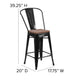 Black |#| 24inch High Black Metal Counter Height Stool with Back and Wood Seat