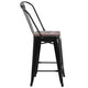 Black |#| 24inch High Black Metal Counter Height Stool with Back and Wood Seat